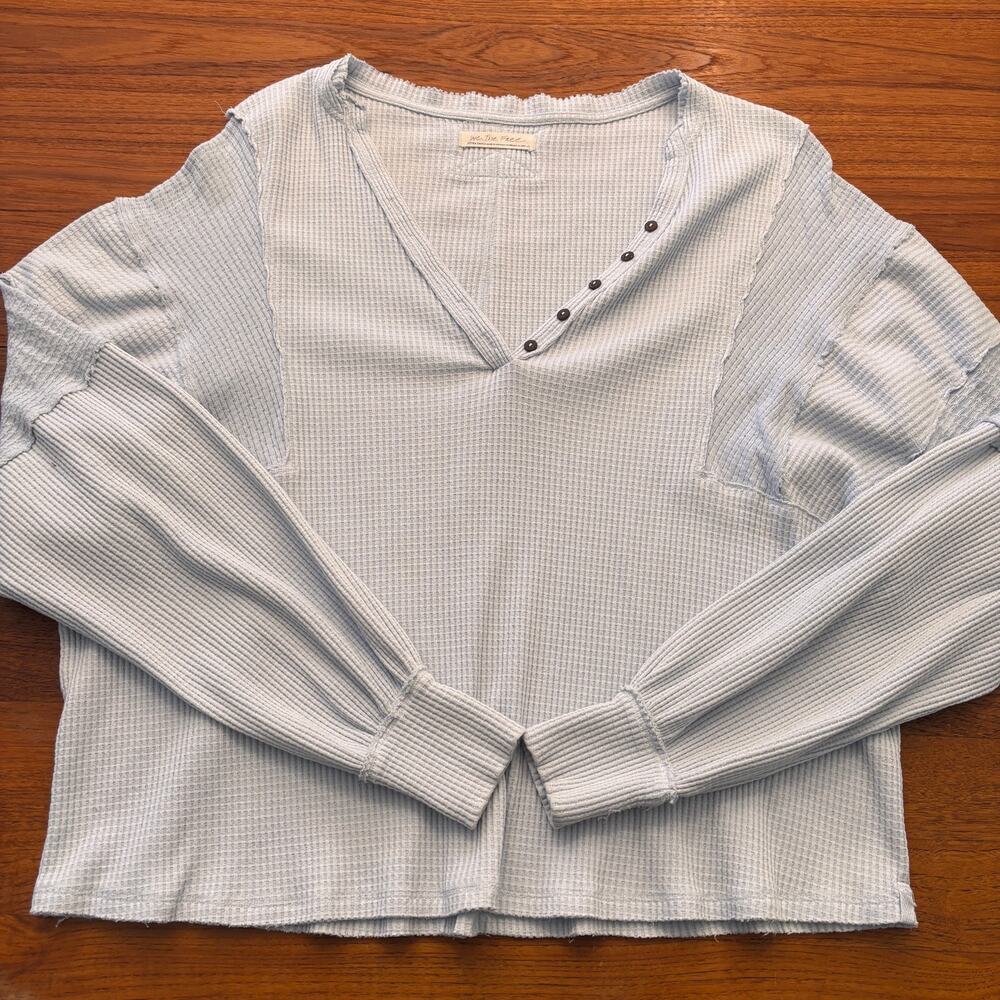 Free People Women's Light Blue Oversized Thermal Long Sleeve Top Size XS